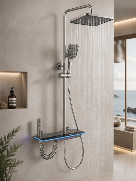 Colonne de Douche Thermostatique Digitale – Système Piano 4 Fonctions avec Affichage LED