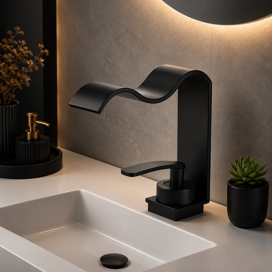 Mitigeur Lavabo Cascade Design Luxe – Robinet Vasque en Laiton Massif Trou Unique