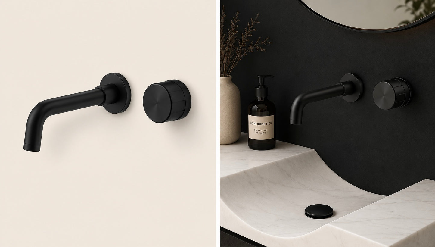 Mitigeur Lavabo Mural Design Minimaliste – Robinet Encastré en Laiton