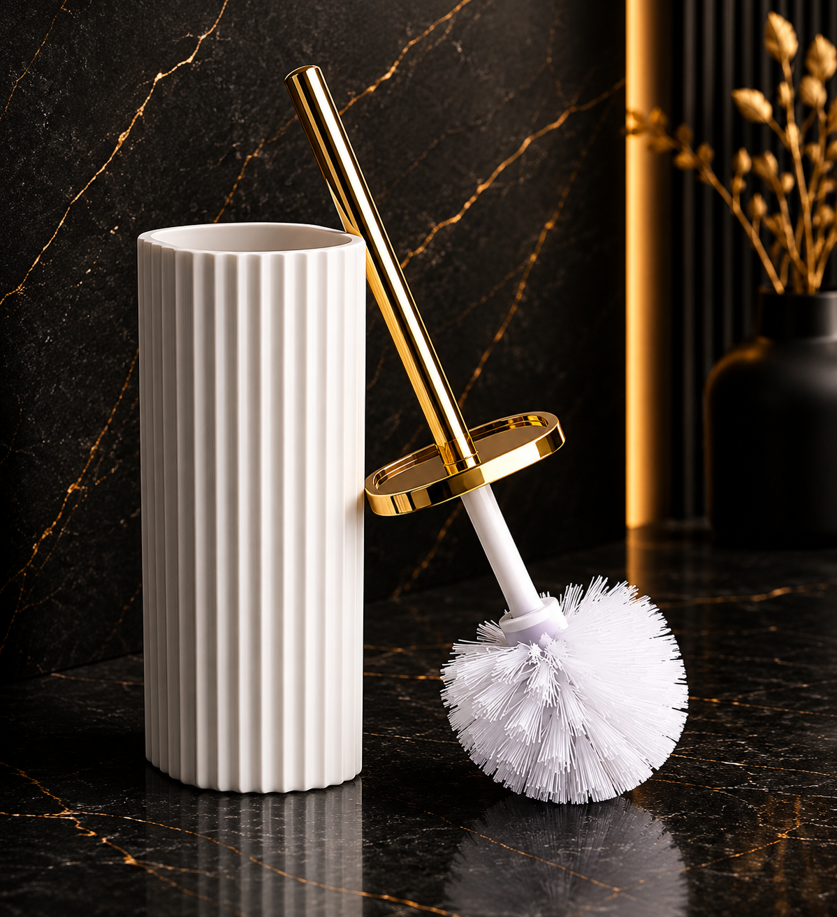 Brosse WC Design Rotative 360° – Accents Dorés | Le Robinetier