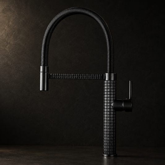 Mitigeur Cuisine Design Luxe à Ressort – Robinet Évier Rotatif en Laiton Brossé avec Douchette