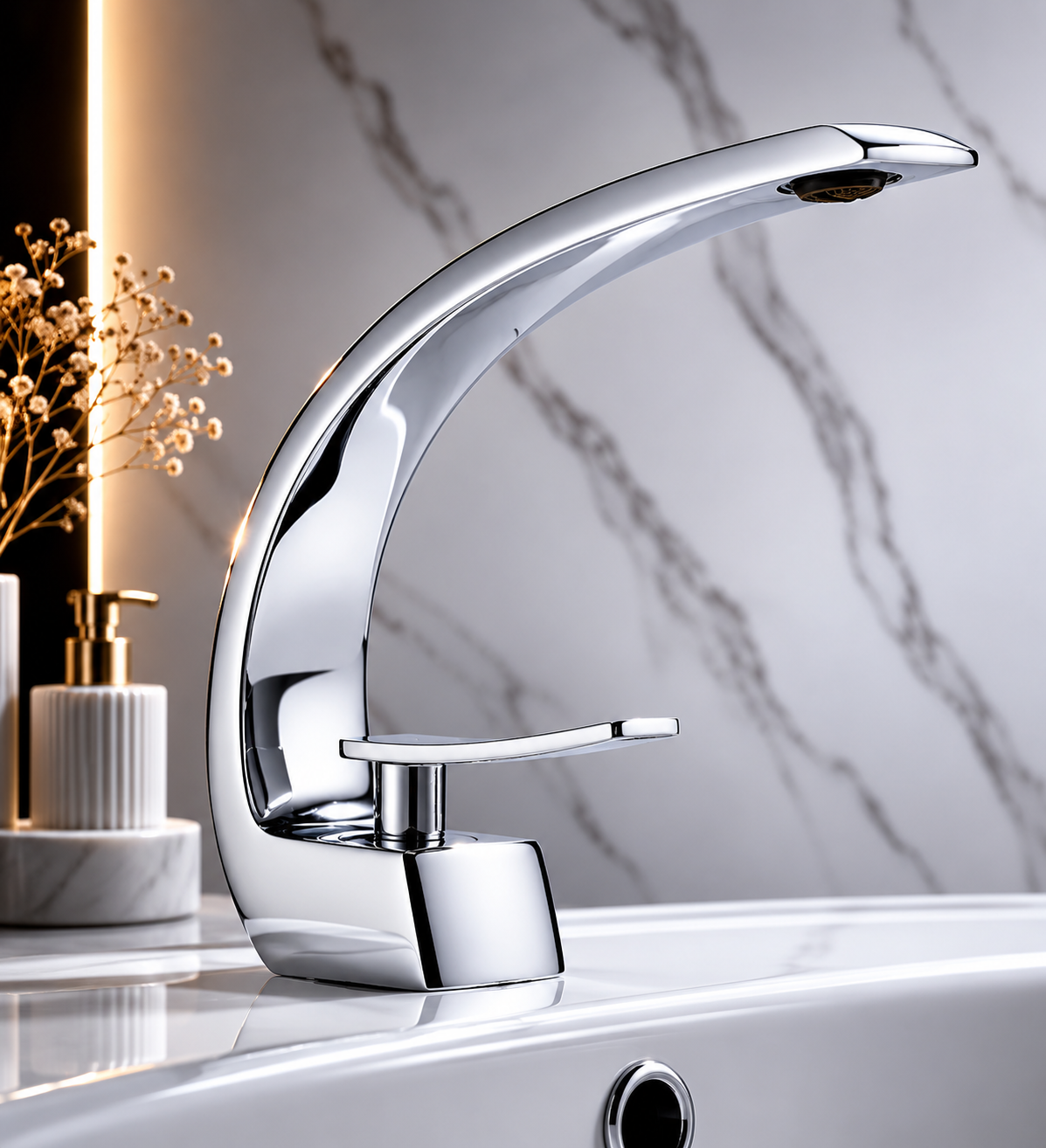 Mitigeur Lavabo Design Contemporain – Robinet Vasque Cascade en Arc