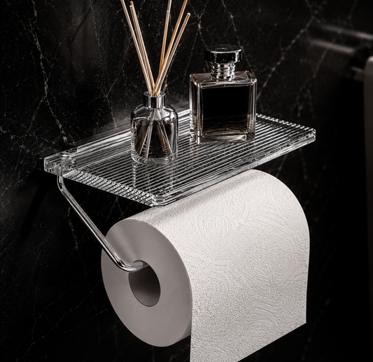 Porte-Papier Toilette avec Étagère – Aluminium & Acrylique Premium | Le Robinetier