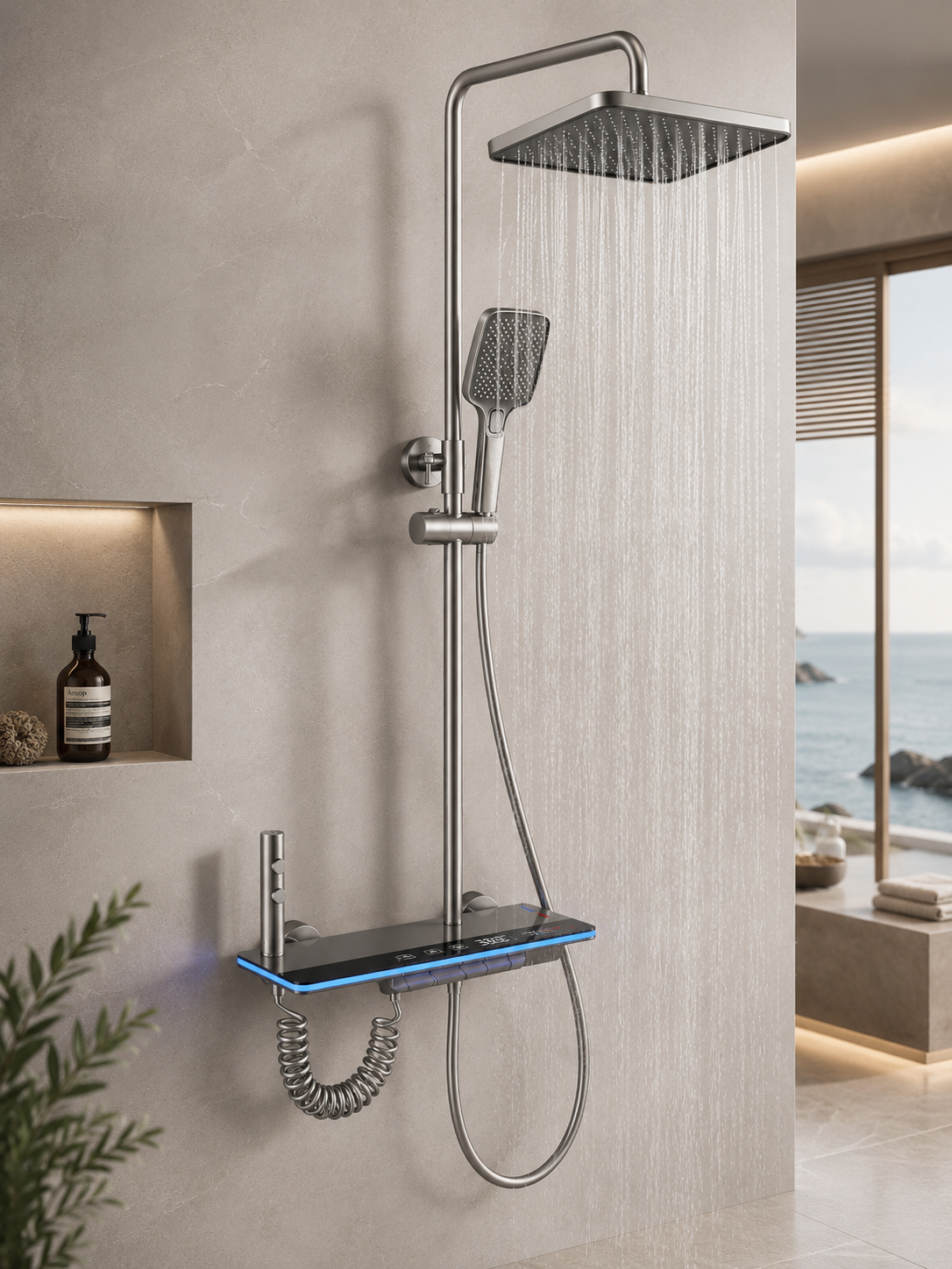 Colonne de Douche Thermostatique Digitale – Système Piano 4 Fonctions avec Affichage LED