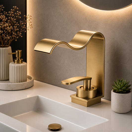 Mitigeur Lavabo Cascade Design Luxe – Robinet Vasque en Laiton Massif Trou Unique