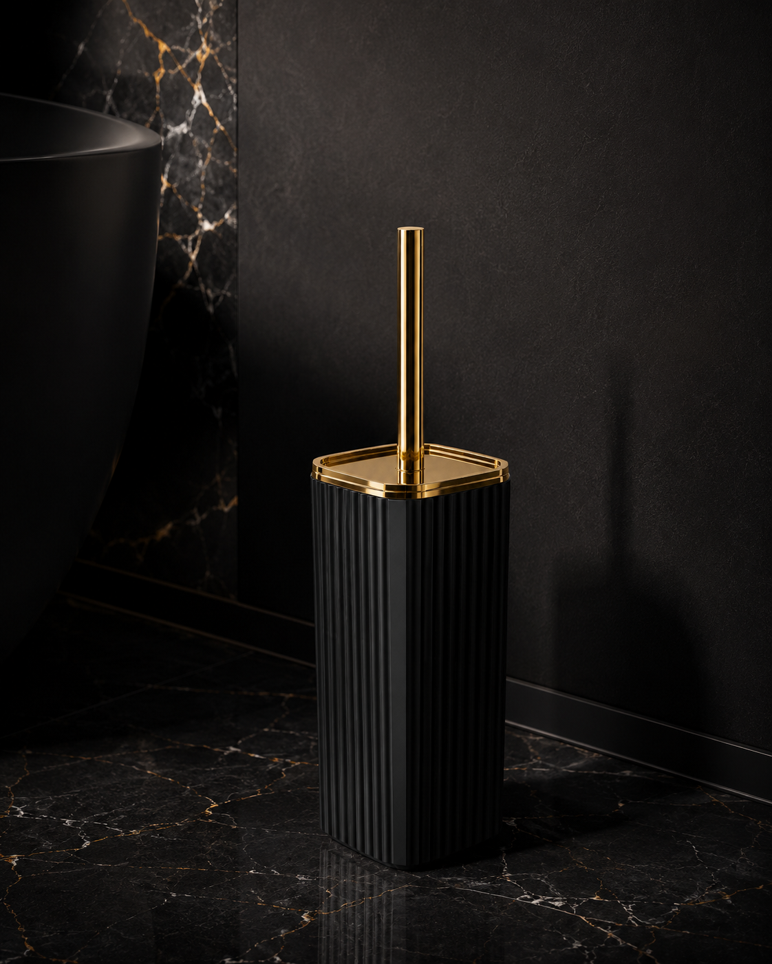 Brosse WC Design Rotative 360° – Accents Dorés | Le Robinetier