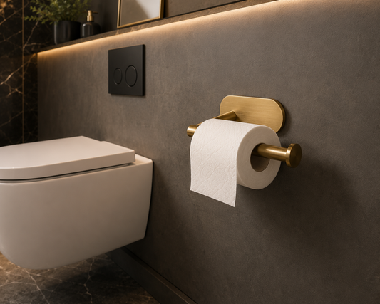 Porte-Papier Toilette Adhésif Sans Perçage | Acier Inoxydable | Or Brossé & Argent | Design Minimaliste