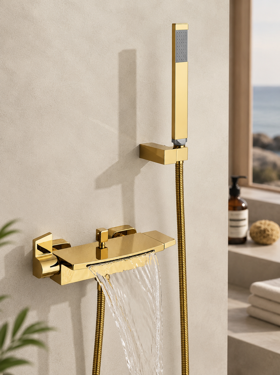Robinet Baignoire Cascade Mural avec Douchette – Mitigeur Bain Design Contemporain