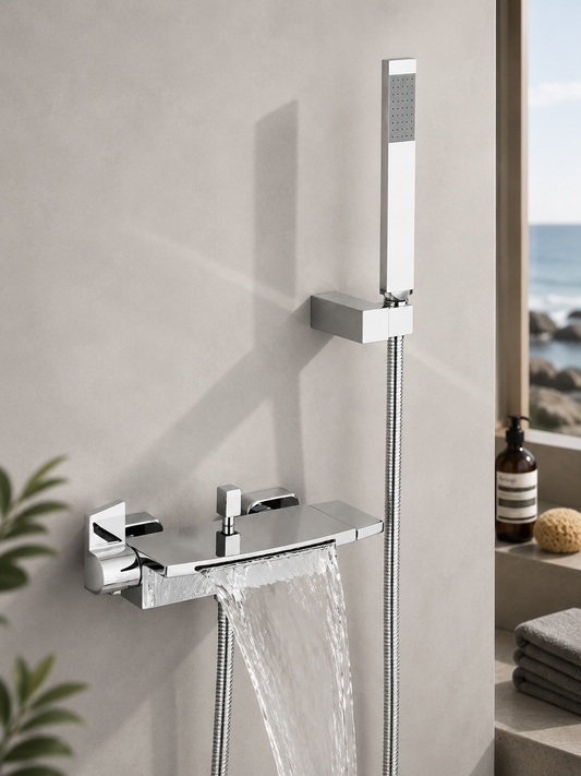 Robinet Baignoire Cascade Mural avec Douchette – Mitigeur Bain Design Contemporain