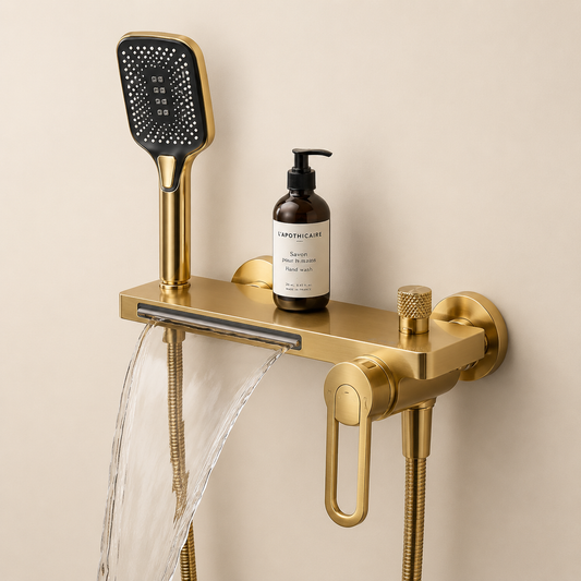 Robinet mitigeur baignoire mural effet cascade avec pommeau de douche – eau chaude et froide