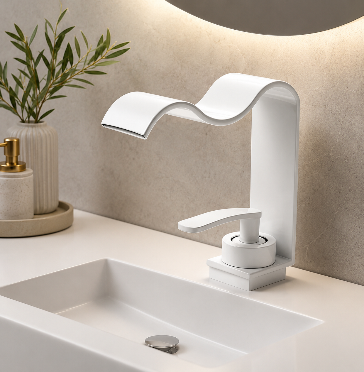 Mitigeur Lavabo Cascade Design Luxe – Robinet Vasque en Laiton Massif Trou Unique