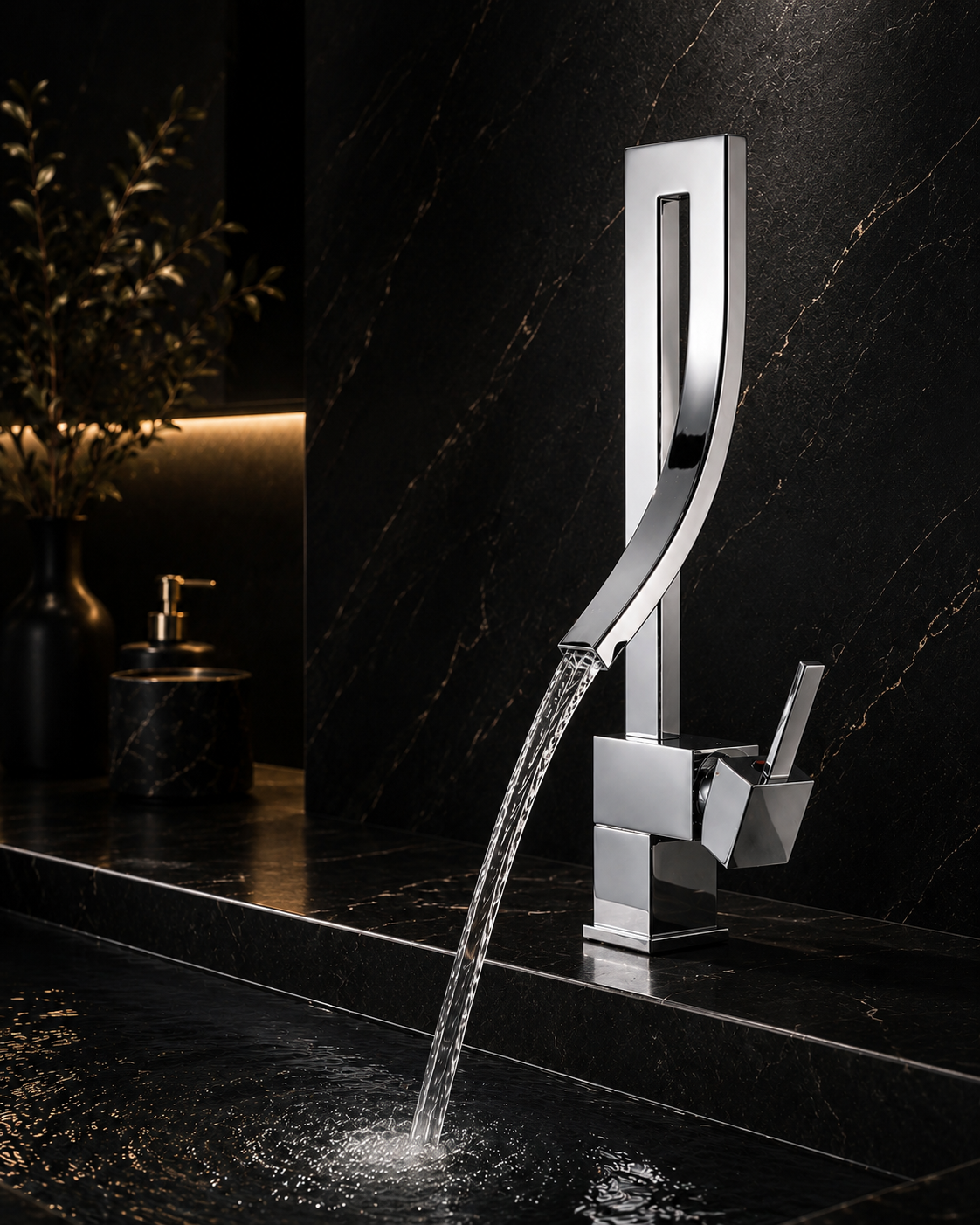 Robinet Lavabo Cascade Premium – Design Contemporain Laiton