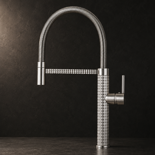 Mitigeur Cuisine Design Luxe à Ressort – Robinet Évier Rotatif en Laiton Brossé avec Douchette