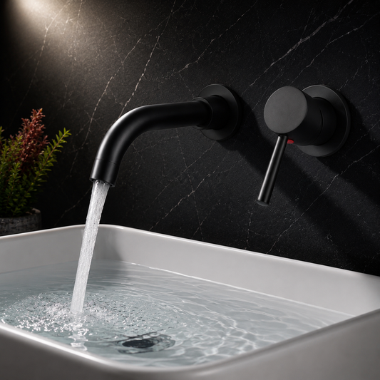 Robinet Lavabo Mural Design Minimaliste – Mitigeur Encastré en Laiton Massif