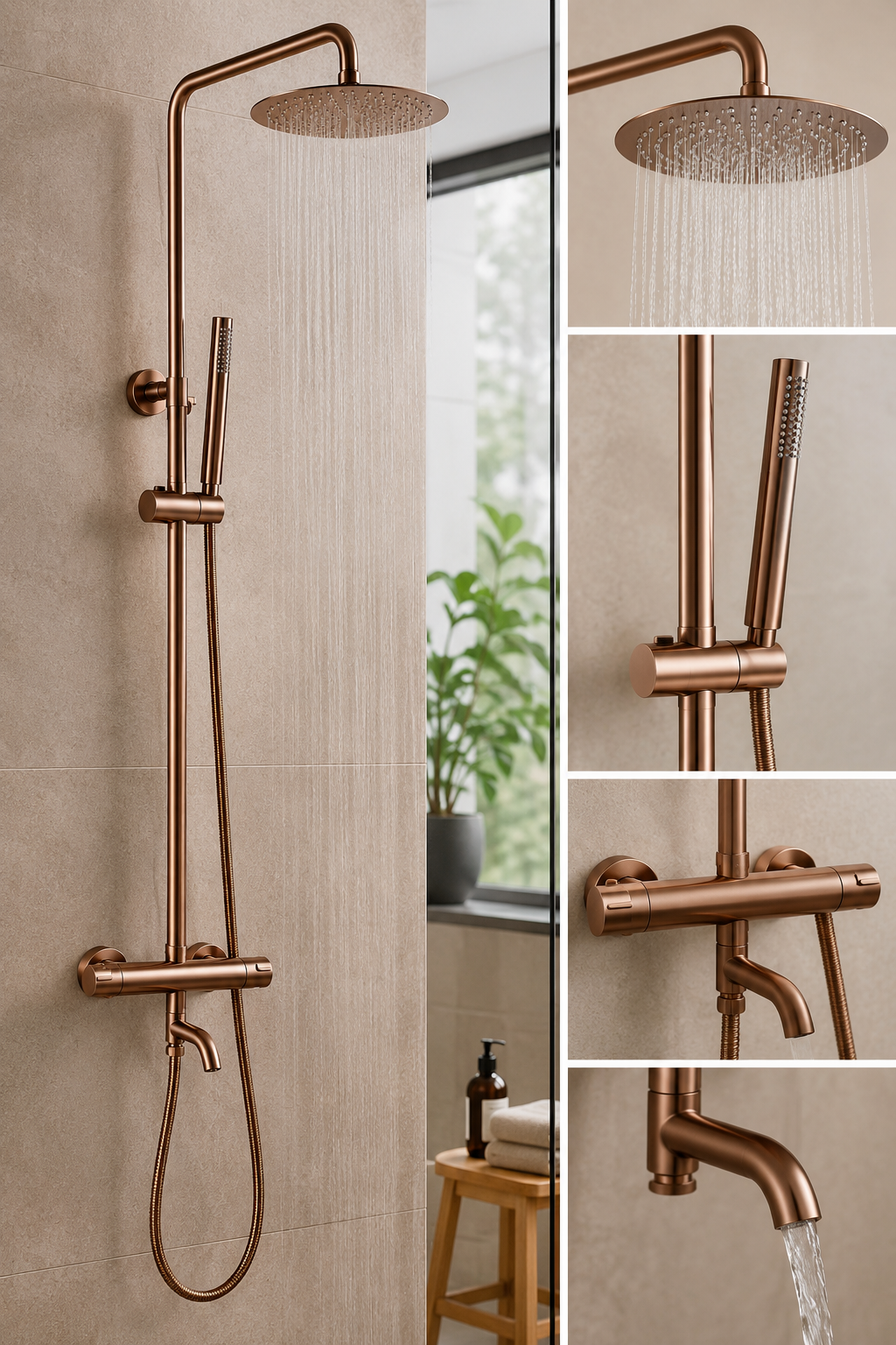 Colonne de Douche Thermostatique Luxe – Système 3 Fonctions en Laiton Massif Brossé
