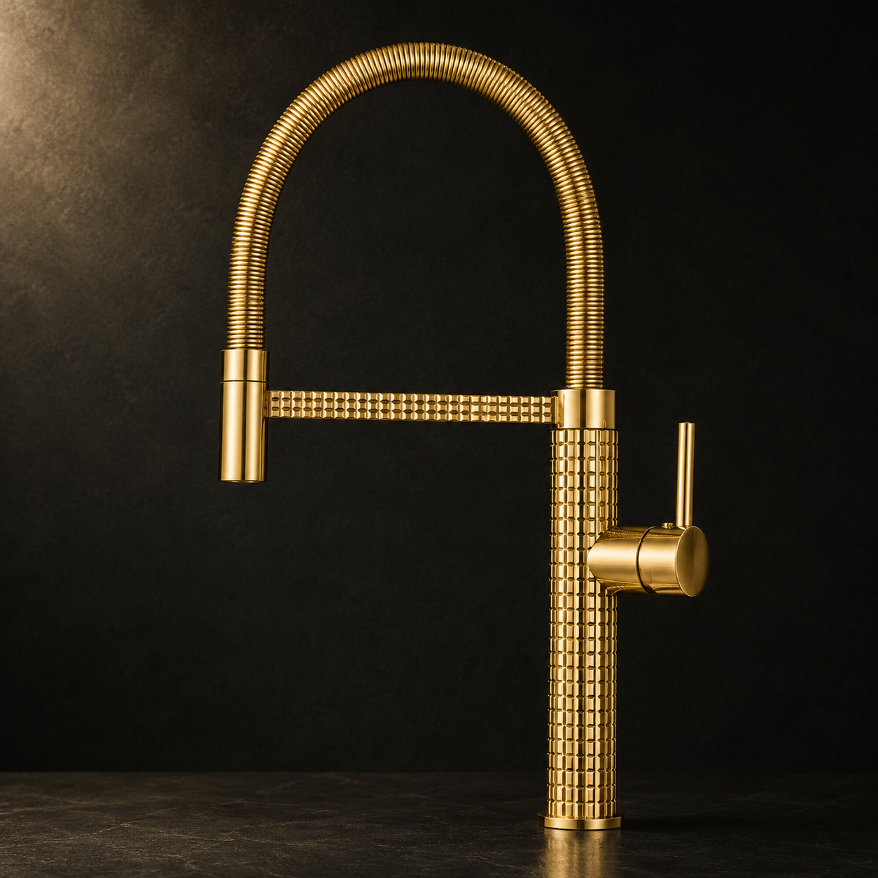 Mitigeur Cuisine Design Luxe à Ressort – Robinet Évier Rotatif en Laiton Brossé avec Douchette