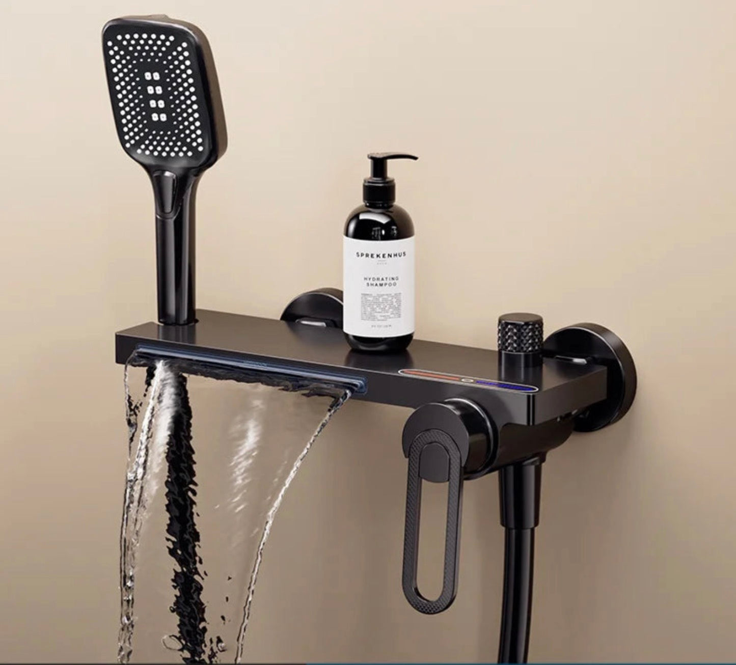 Robinet mitigeur baignoire mural effet cascade avec pommeau de douche – eau chaude et froide