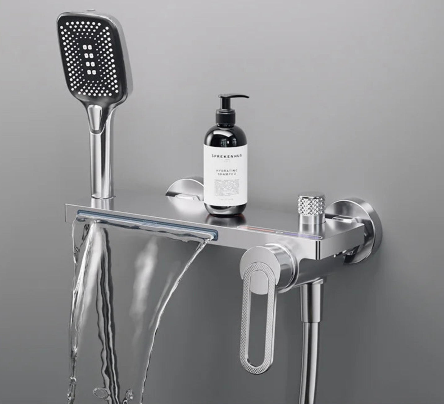 Robinet mitigeur baignoire mural effet cascade avec pommeau de douche – eau chaude et froide