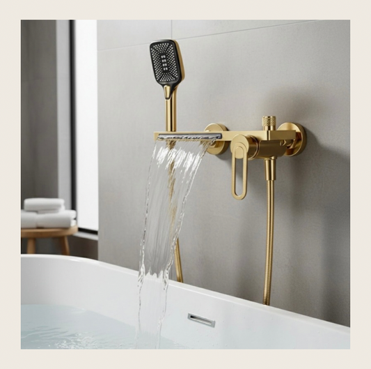 Robinet mitigeur baignoire mural effet cascade avec pommeau de douche – eau chaude et froide